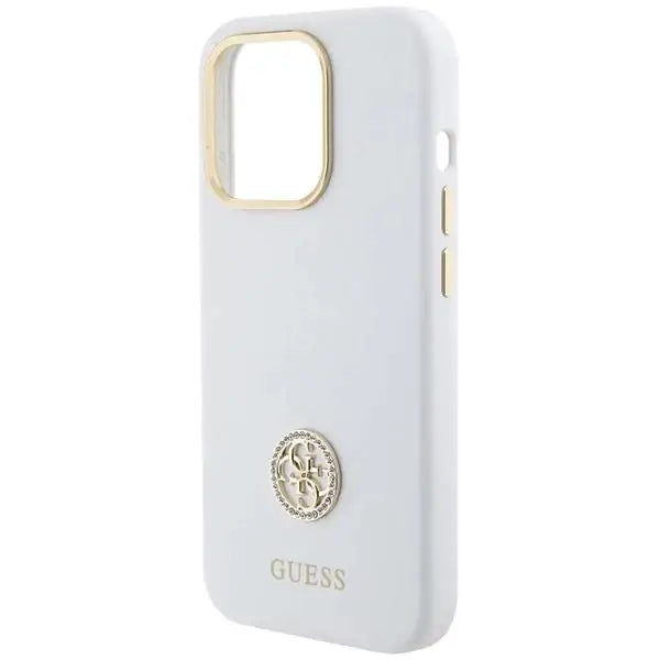 Кейс Guess Silicone Logo Strass 4G за iPhone 15 Pro Max бял