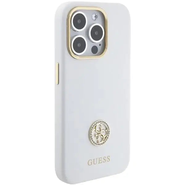 Кейс Guess Silicone Logo Strass 4G за iPhone 15 Pro Max бял