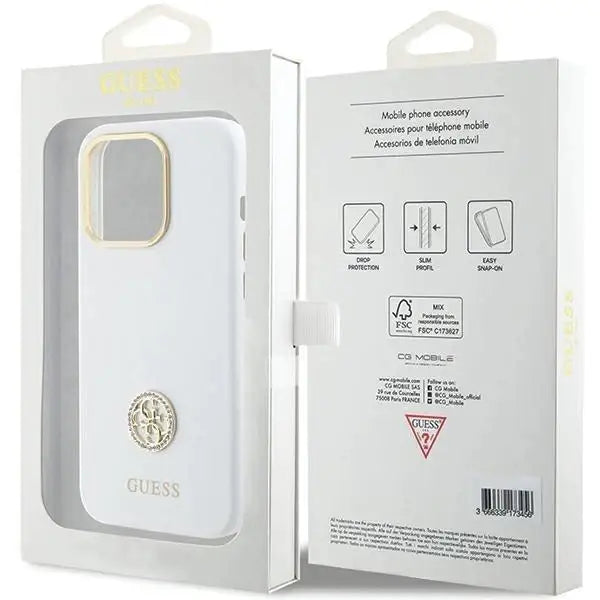 Кейс Guess Silicone Logo Strass 4G за iPhone 15 Pro Max бял