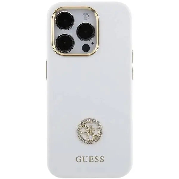 Кейс Guess Silicone Logo Strass 4G за iPhone 15 Pro Max бял