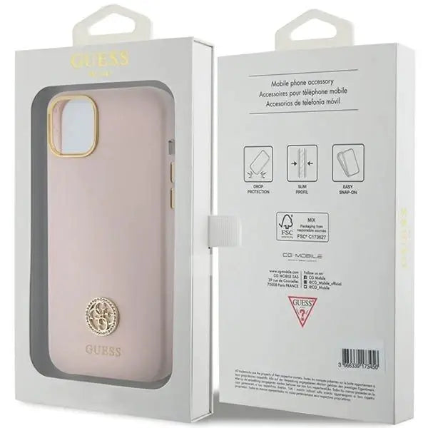 Кейс Guess Silicone Logo Strass 4G за iPhone 15 светлорозов