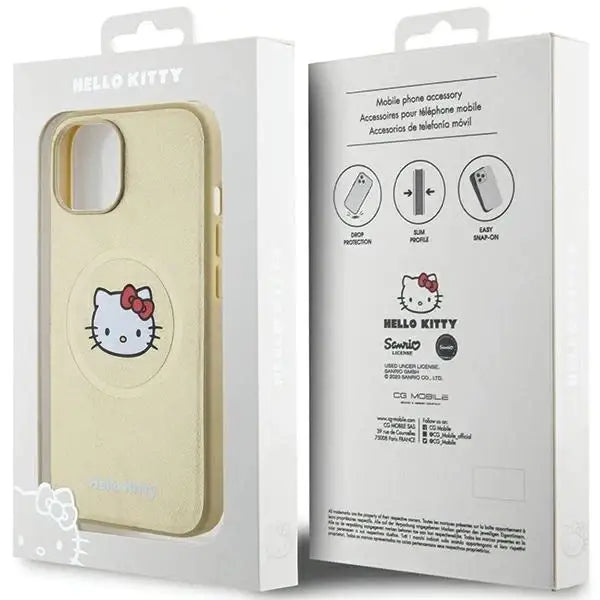 Кейс Hello Kitty Leather Head MagSafe за iPhone 14 златист