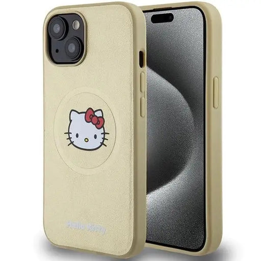 Кейс Hello Kitty Leather Head MagSafe за iPhone 14 златист