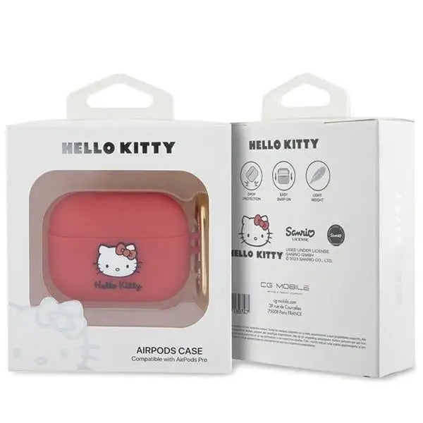 Кейс Hello Kitty Silicone 3D Head за AirPods Pro червен
