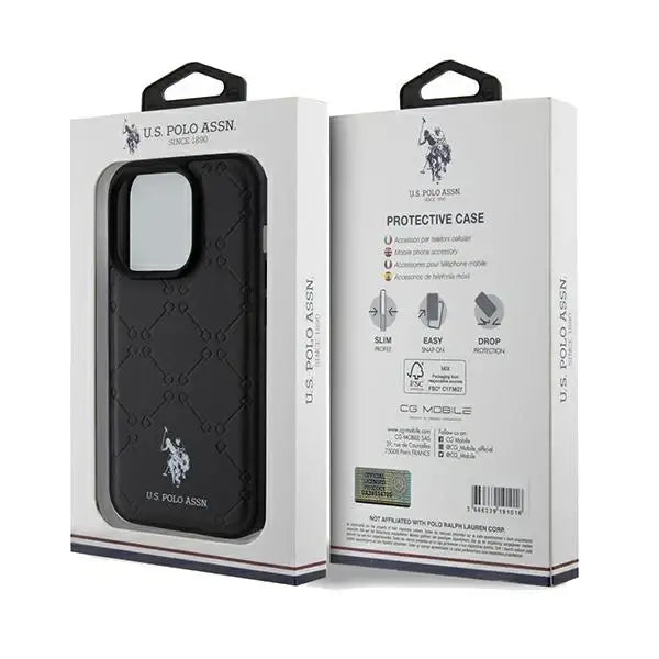 Кейс US Polo Assn. Yoke Pattern за iPhone 15 Pro черен