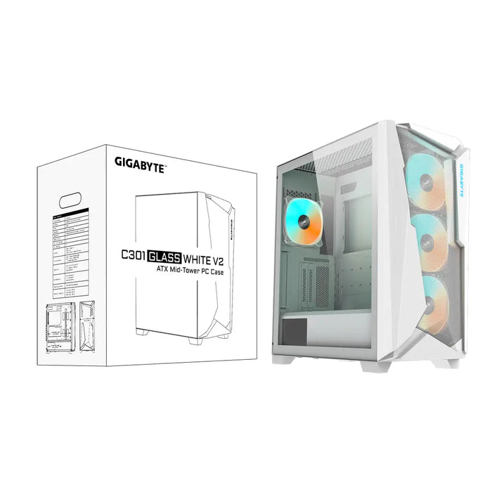 Кутия Gigabyte C301 WHITE V2 TG Mid-Tower