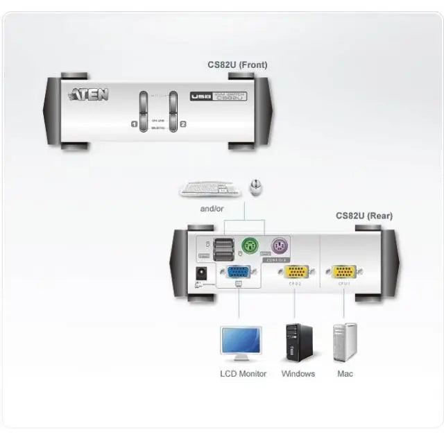 KVMP превключвател ATEN CS82U 2-портов PS/2-USB VGA