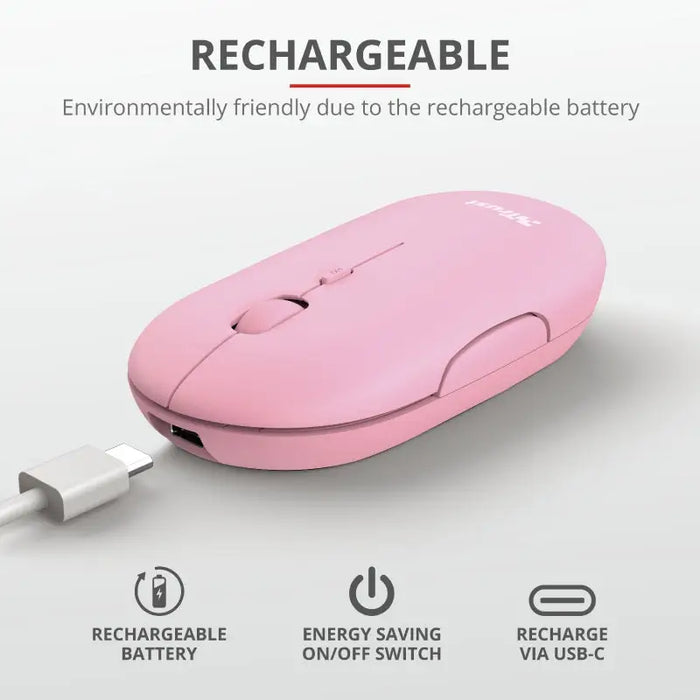 Мишка TRUST Puck Wireless & BT Rechargeable Mouse Pink