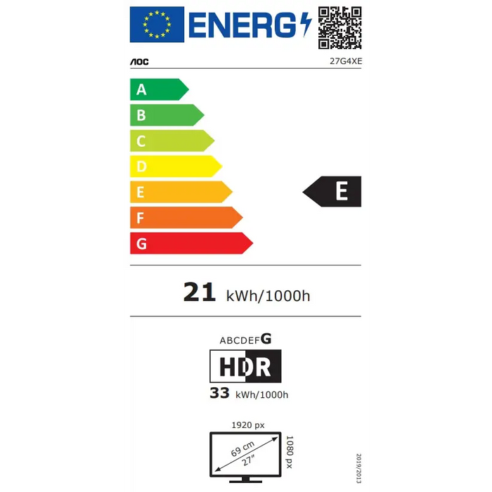 Монитор AOC 27G4XE 27’ IPS WLED 1920x1080@180Hz