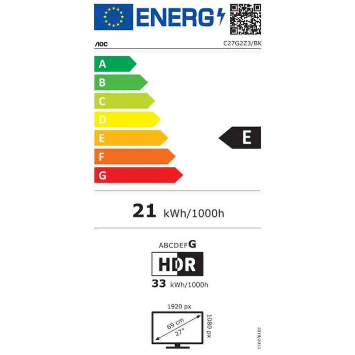 Монитор AOC C27G2Z3/BK 27’’ Curved 1500R VA WLED