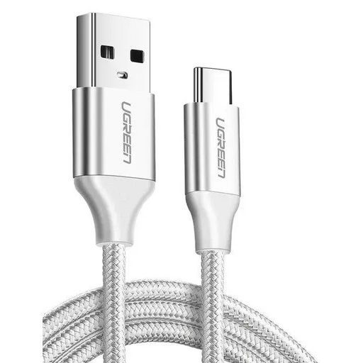 Никелиран USB-C кабел UGREEN QC3.0 0.5m бял