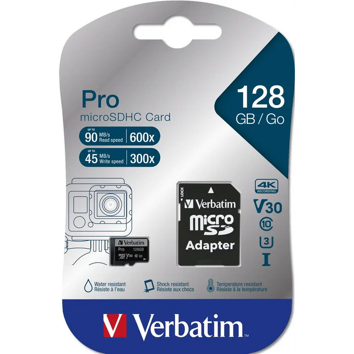 Памет Verbatim PRO micro SDXC 128GB Class 10 UHS-3