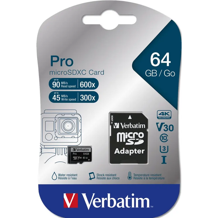 Памет Verbatim PRO micro SDXC 64GB Class 10 UH (Incl.