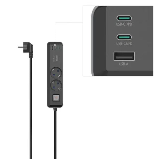 Разклонител Hama,2-гнезда USB-C/A 65 W PD