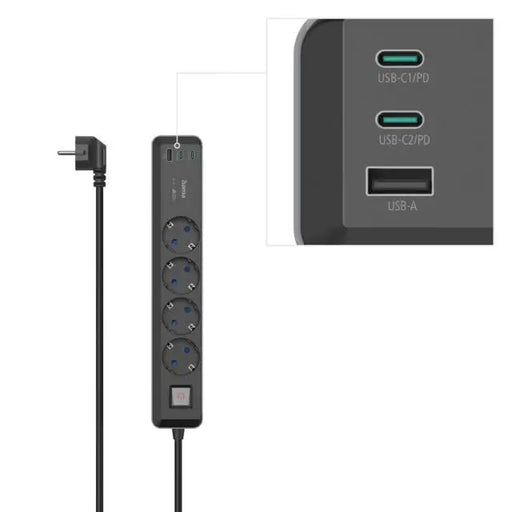 Разклонител Hama 4-гнезда USB-C/A 65 W PD