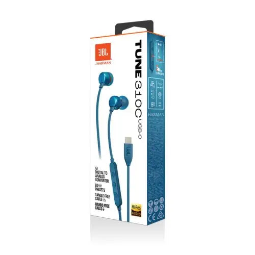 Слушалки JBL Tune 310C Pure Bass USB-C сини