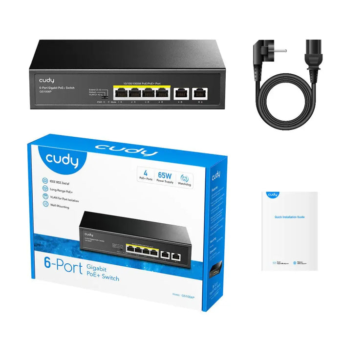 Суич Cudy GS1006P 6 x портов 10/100/1000Mbps PoE 65W