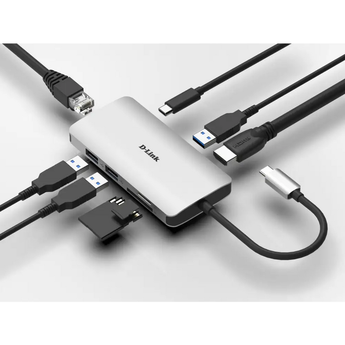 USB хъб D-Link 8-in-1 USB-C Hub with HDMI/Ethernet/Card