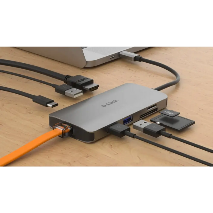 USB хъб D-Link 8-in-1 USB-C Hub with HDMI/Ethernet/Card