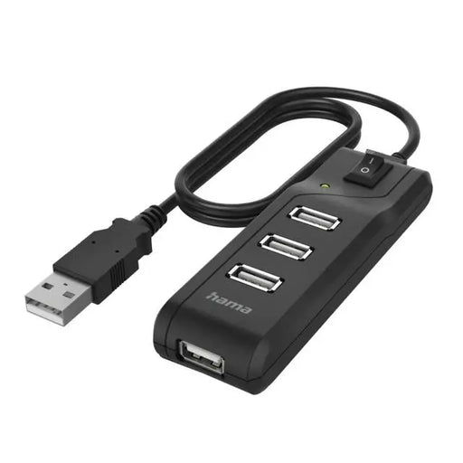 USB хъб HAMA С бутон вкл./изкл. USB 2.0 1:4 480 Mbit/s черен