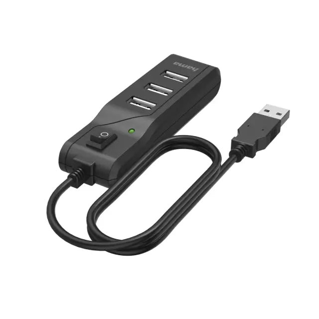 USB хъб HAMA С бутон вкл./изкл. USB 2.0 1:4 480 Mbit/s черен