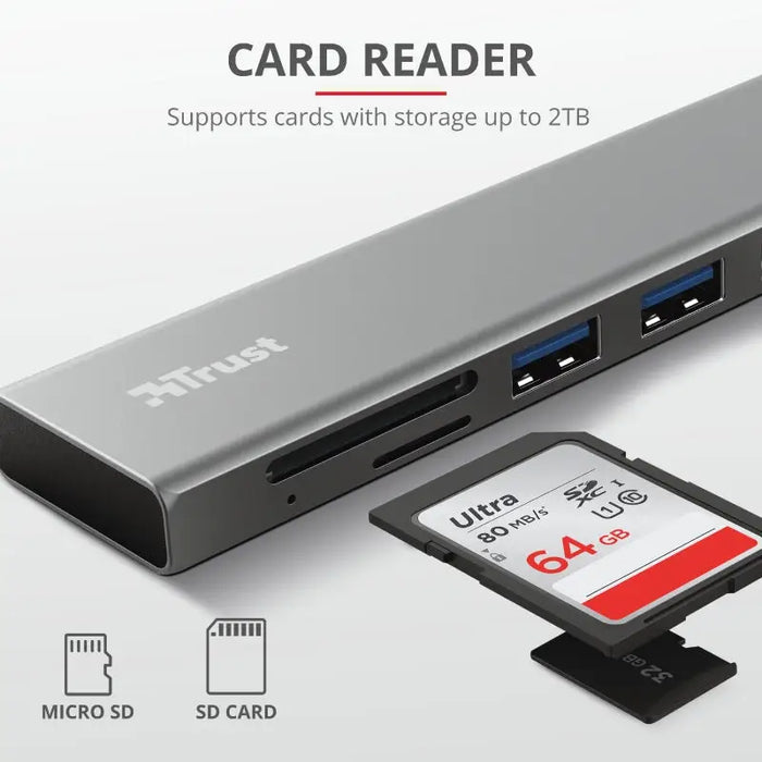 Usb хъб TRUST Halyx Fast USB-C Hub & Card Reader