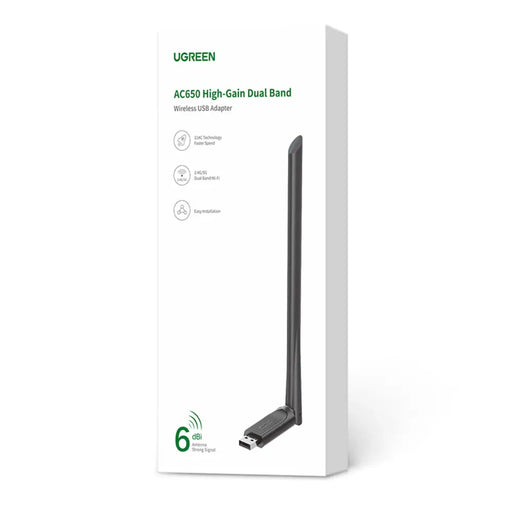 Wi - Fi USB адаптер Ugreen CM496 AC650 Dual Band черен