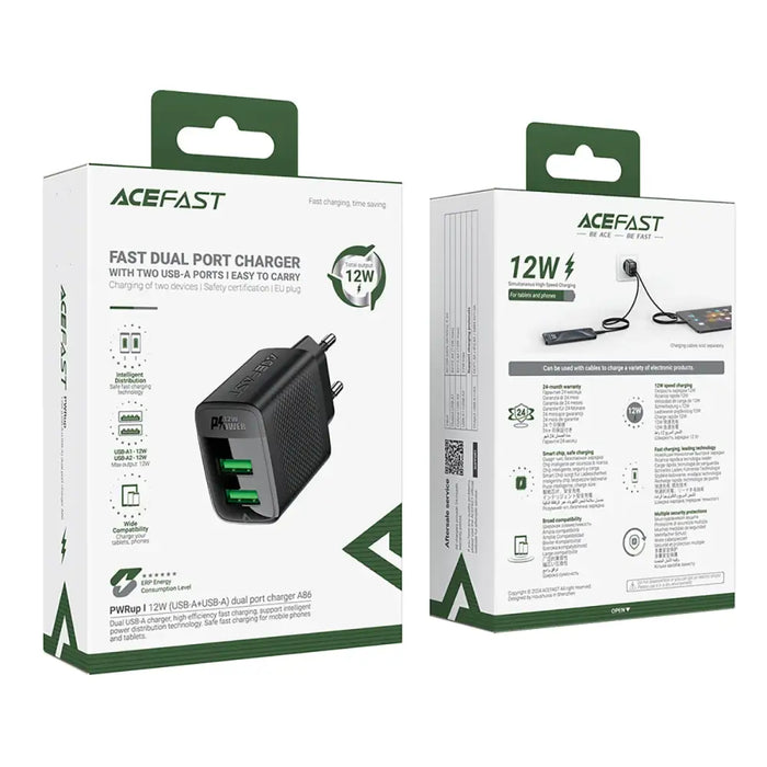 Зарядно Acefast A86 2x USB-A 12W черно