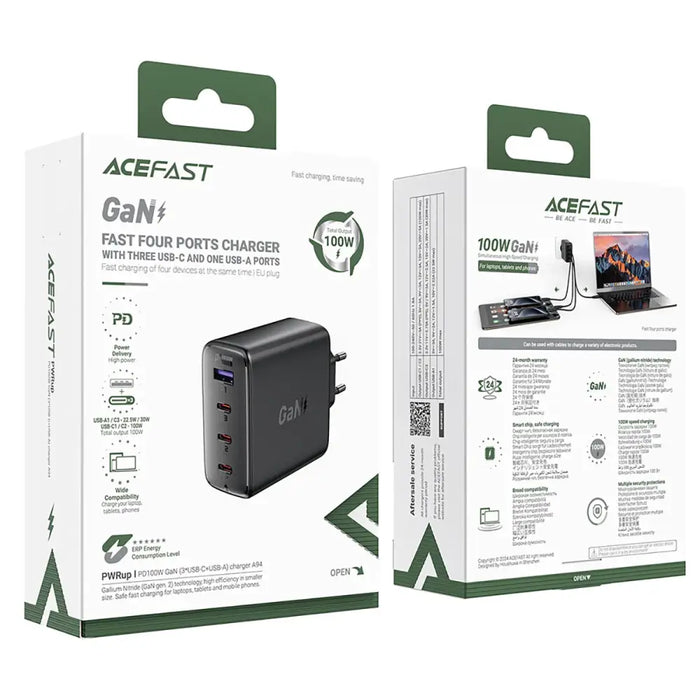 Зарядно Acefast A94 GaN2 USB-A / 3x USB-C PD 100W чено