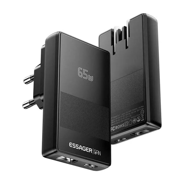 Зарядно Essager ECT65W-QCB01-Z GaN 65W USB - A + USB