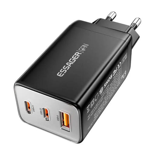 Зарядно Essager ECT67W-LJB01-Z GaN 2xUSB-C USB-A 67W черно