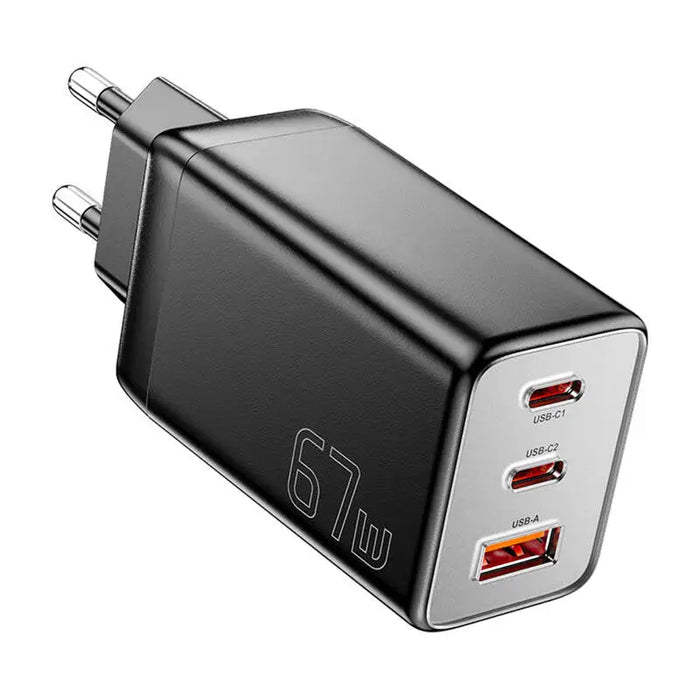 Зарядно Essager ECT67W-LJB01-Z GaN 2xUSB-C USB-A 67W черно