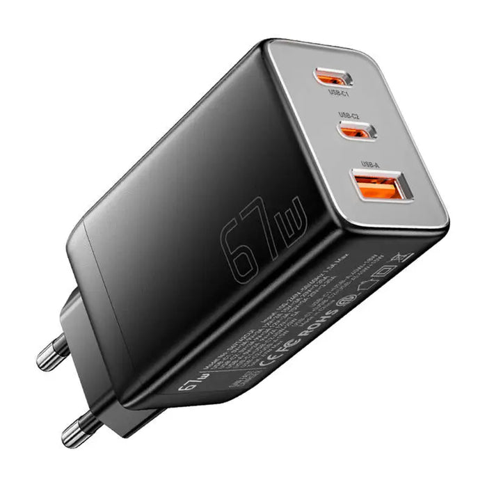 Зарядно Essager ECT67W-LJB01-Z GaN 2xUSB-C USB-A 67W черно