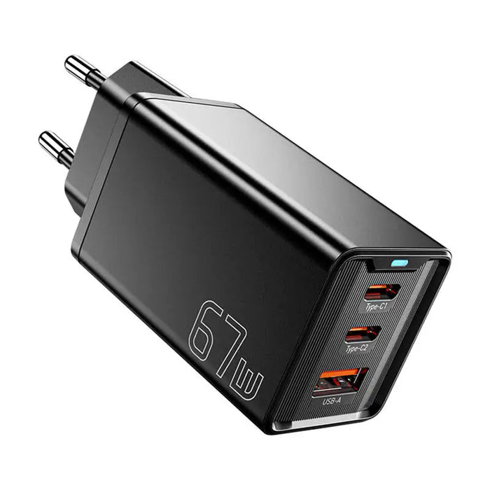 Зарядно Essager ECTAC-KSB01-Z GaN 2xUSB-C USB-A 67W черно