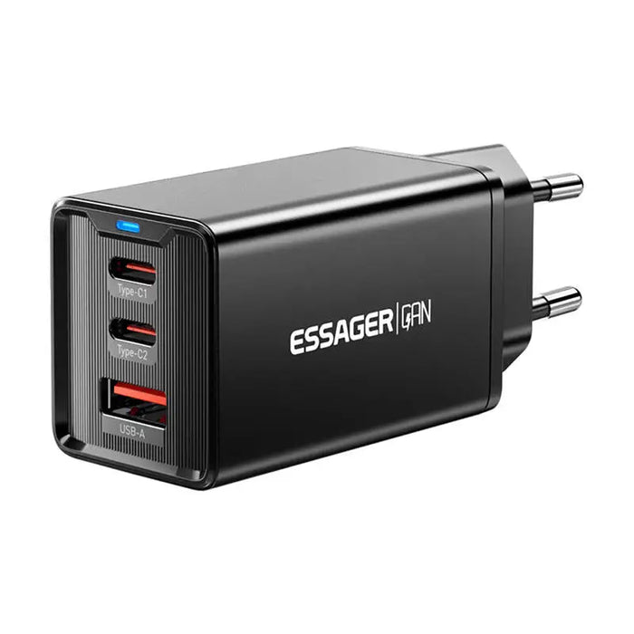 Зарядно Essager ECTAC-KSB01-Z GaN 2xUSB-C USB-A 67W черно