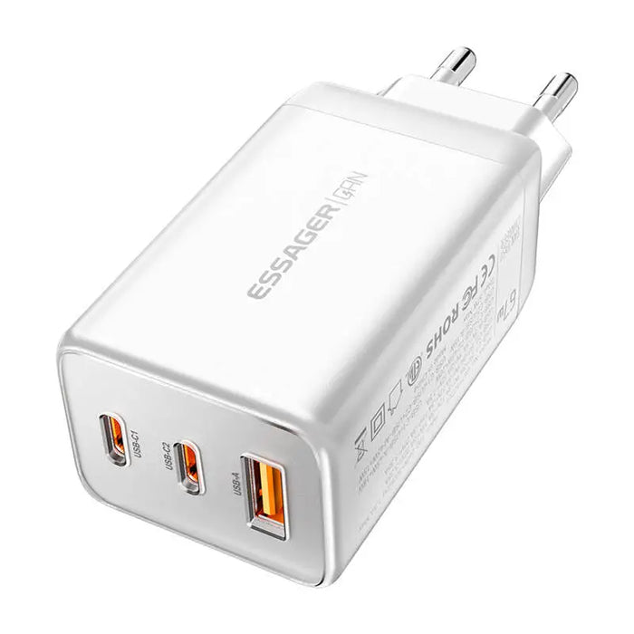 Зарядно Essager ECTAC-KSB02-Z GaN 67W 2 USB-C + USB-A бяло