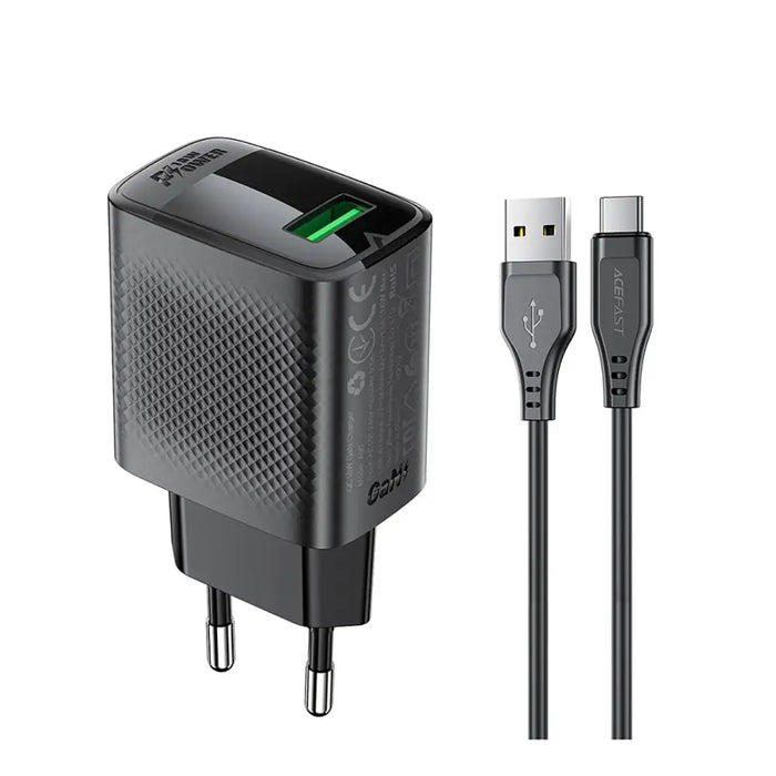 Зарядно с кабел Acefast A90 GaN USB-A QC 18W