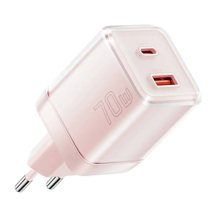 Зарядно Yueqi 70W GaN USB-C + USB-A розово