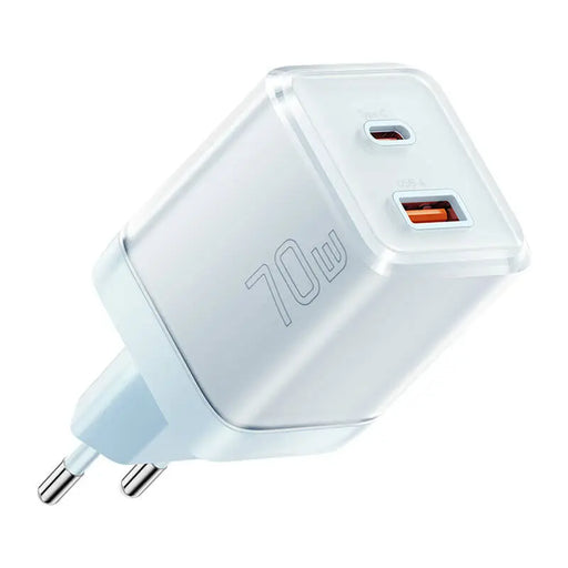 Зарядно Yueqi 70W GaN USB-C + USB-A синьо