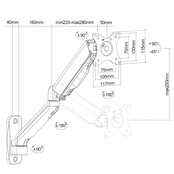 Стойка Neomounts by NewStar wall mounted gas spring