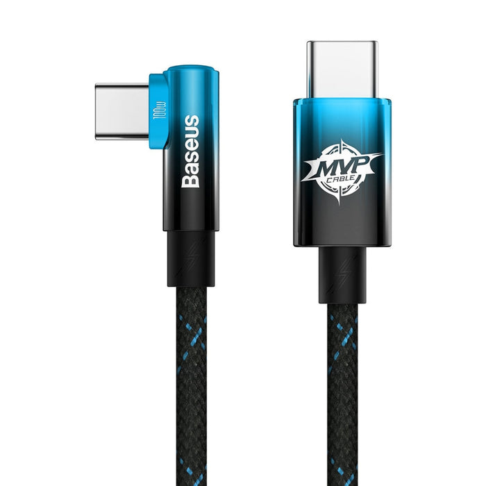 Ъглов кабел Baseus MVP USB - C към USB - C 2m 100W 5A Син