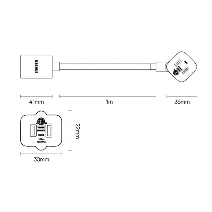2в1 Зарядно устройство Baseus EU и UK с кабел 1m Черен