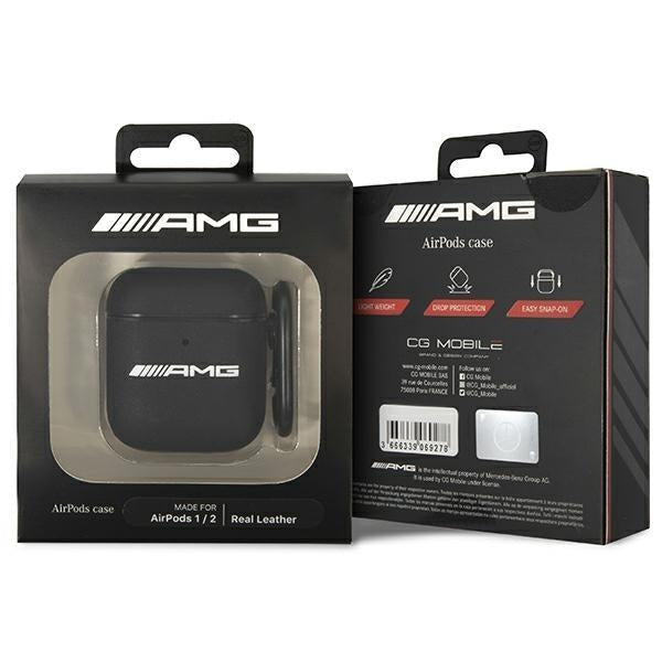 Кейс AMG AMA2SLWK за AirPods 1/2 черен / Leather