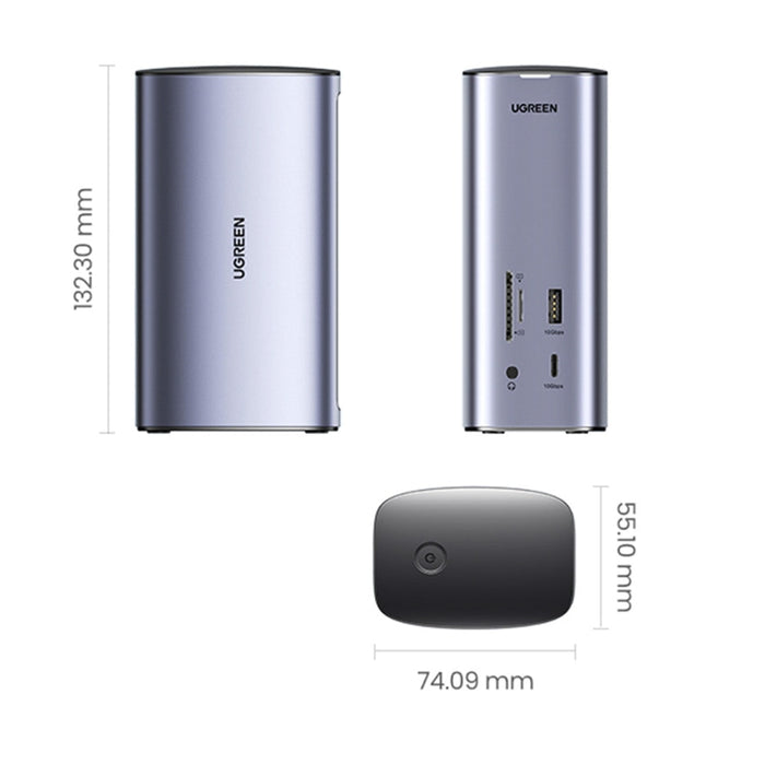 12в1 Хъб Ugreen USB C HDM,I DP RJ45 AUX SD TF сив (CM555)