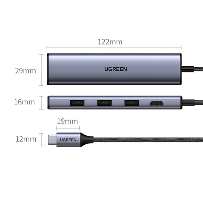 5в1 хъб Ugreen USB C 3x 3.0 / HDMI RJ45 сив (CM475)