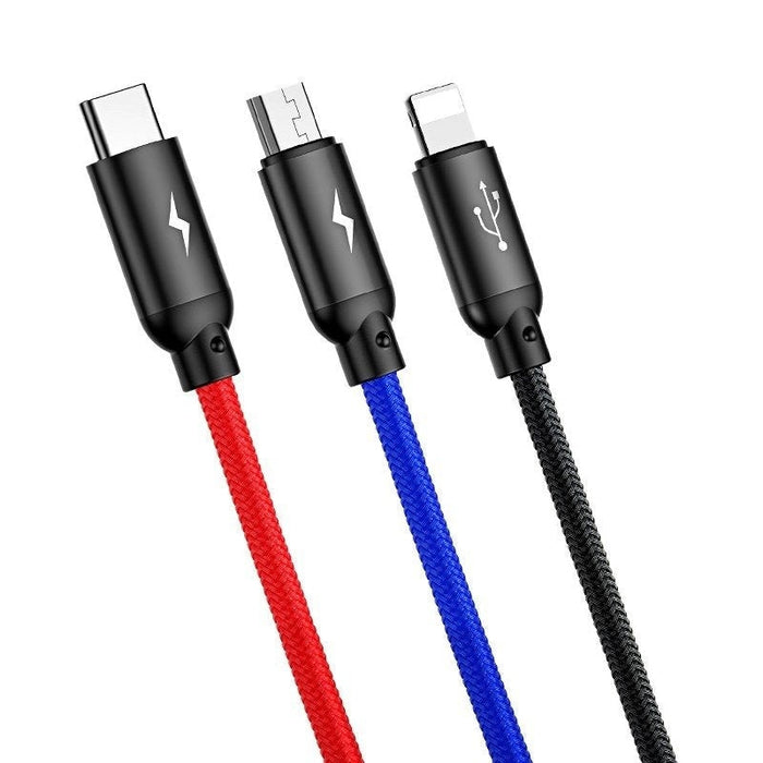 Кабел 3в1 Baseus USB - C / Lightning Micro 3.5A 0.3m черен