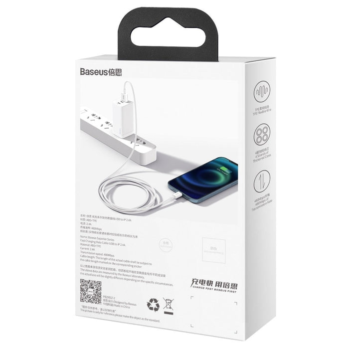 Кабел Baseus Superior Series USB към Lightning 2.4A 1m бял