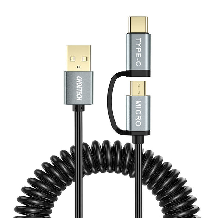 Кабел 2в1 Choetech USB към USB - C / Micro 1.2m черен