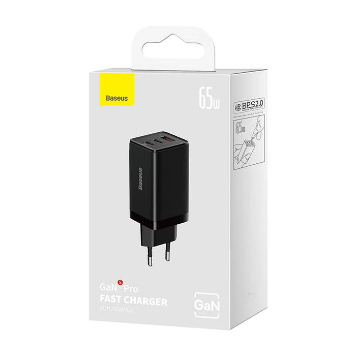 Адаптер Baseus GaN5 Pro 2xUSB - C + USB 65W черен