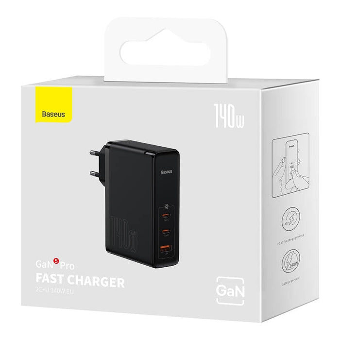 Адаптер Baseus GaN5 Pro 2xUSB - C + USB 140W черен